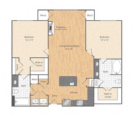 2 Bed/2 Bath-B3a floor plan