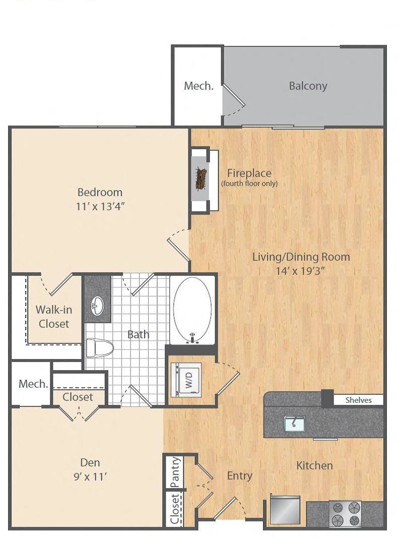 1 Bed/1 Bath Den-A3D-A9-A10 floor plan