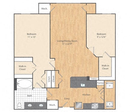 2 Bed/1 Bath-B1 floor plan