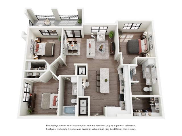 Rendering of the A3B (ANSI) floor plan with 1 bedroom[s] and 1 bathroom[s] at Silo Morrison Ranch