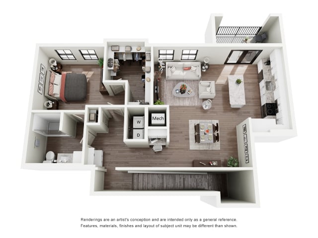 Rendering of the C1 floor plan with 3 bedroom[s] and 2 bathroom[s] at Silo Morrison Ranch