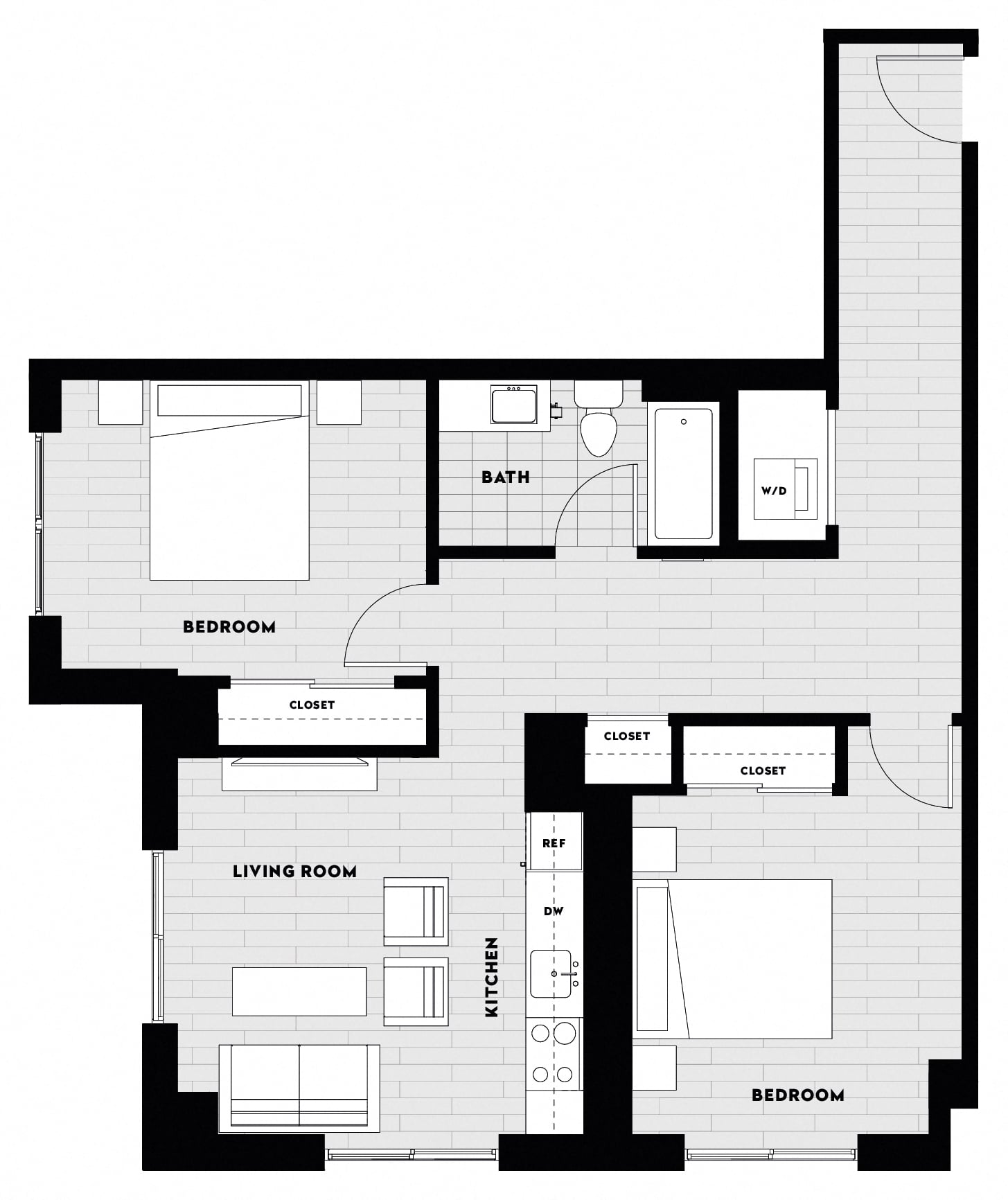 2 Bed/1 Bath B1 floor plan