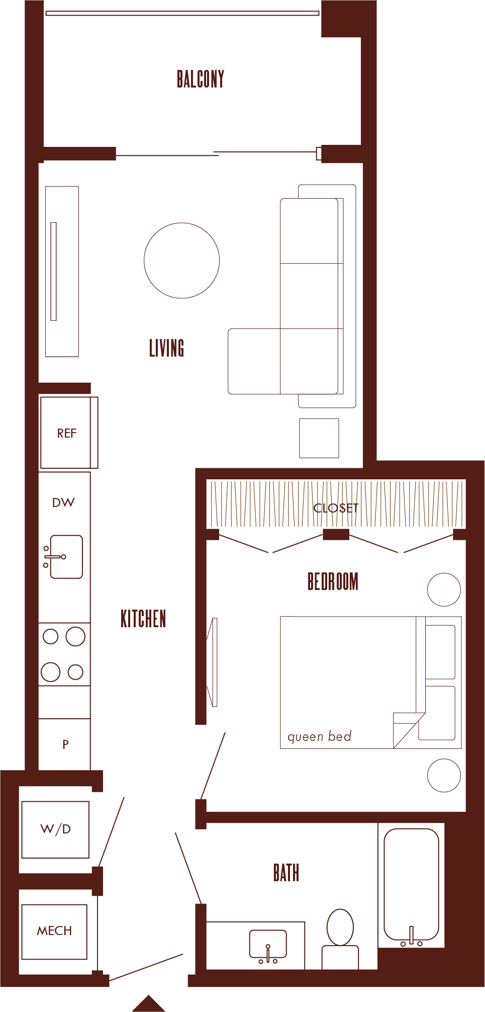 1 Bed/1 Bath JR-A2b floor plan