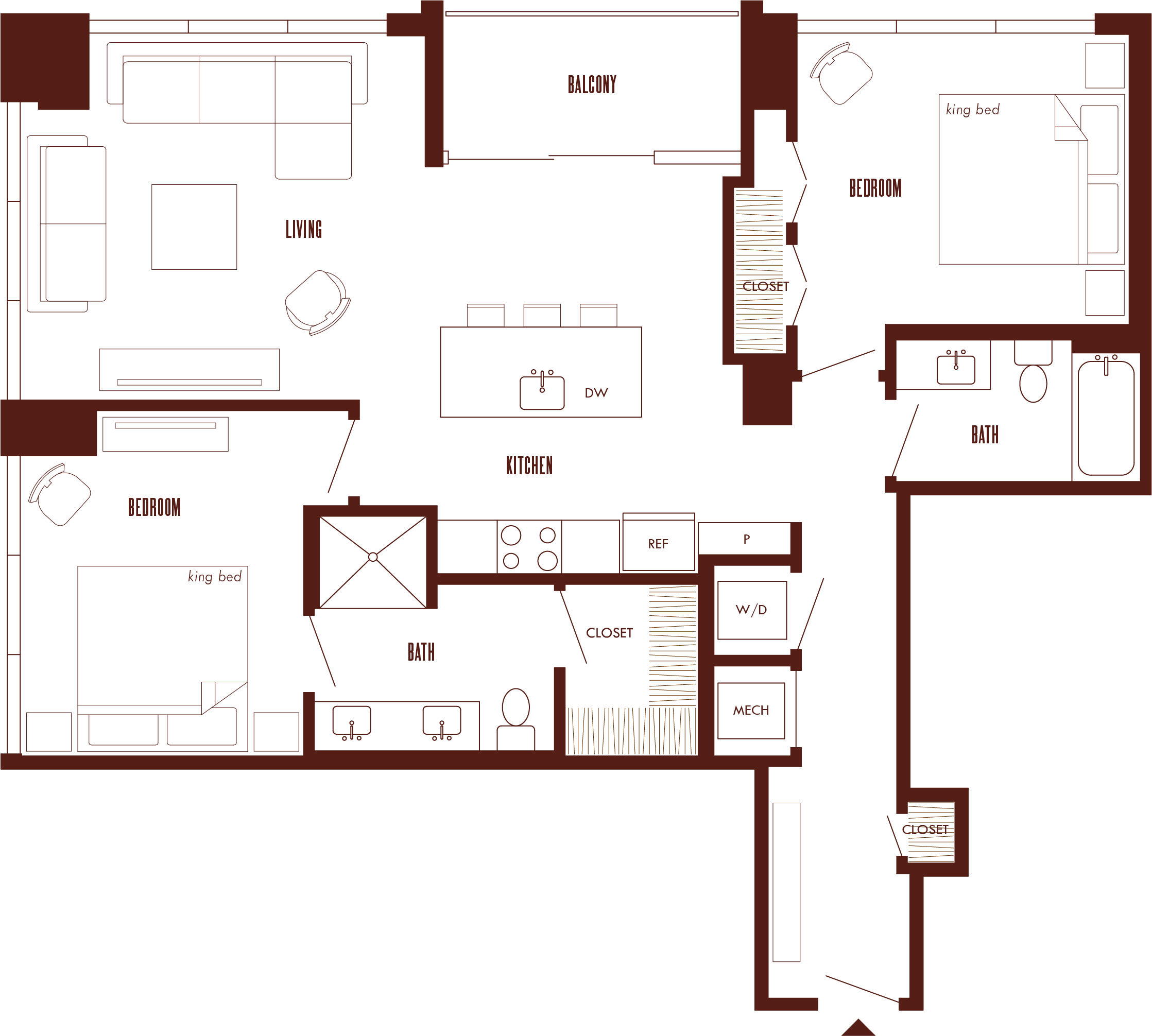 2 Bed/2 Bath-B2b floor plan
