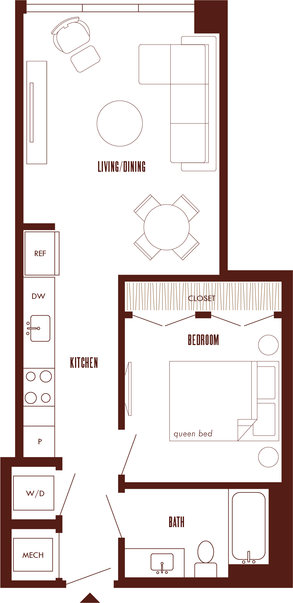 1 Bed/1 Bath JR-A2 floor plan