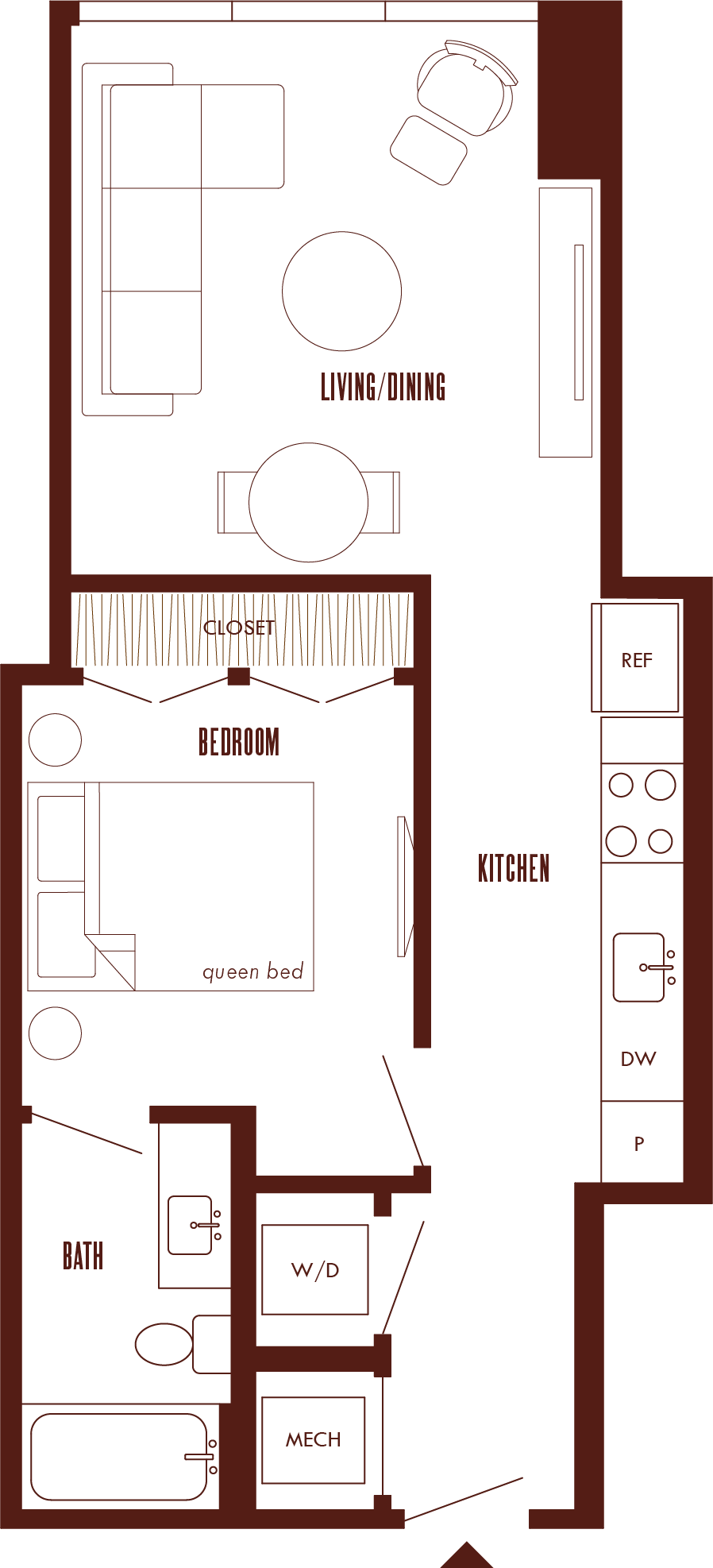 1 Bed/1 Bath JR-A1 floor plan