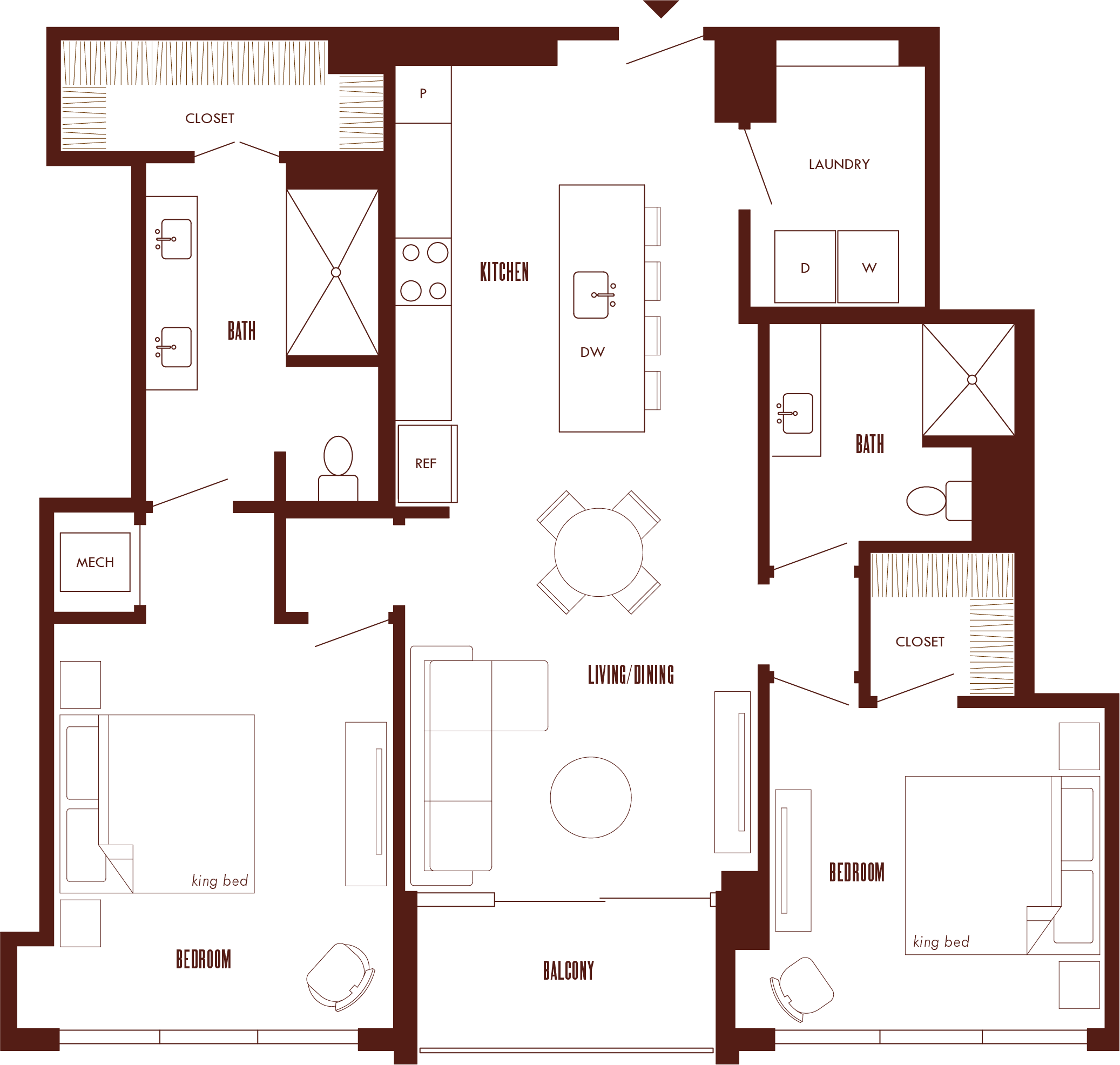 2 Bed/2 Bath-B5b-PH floor plan