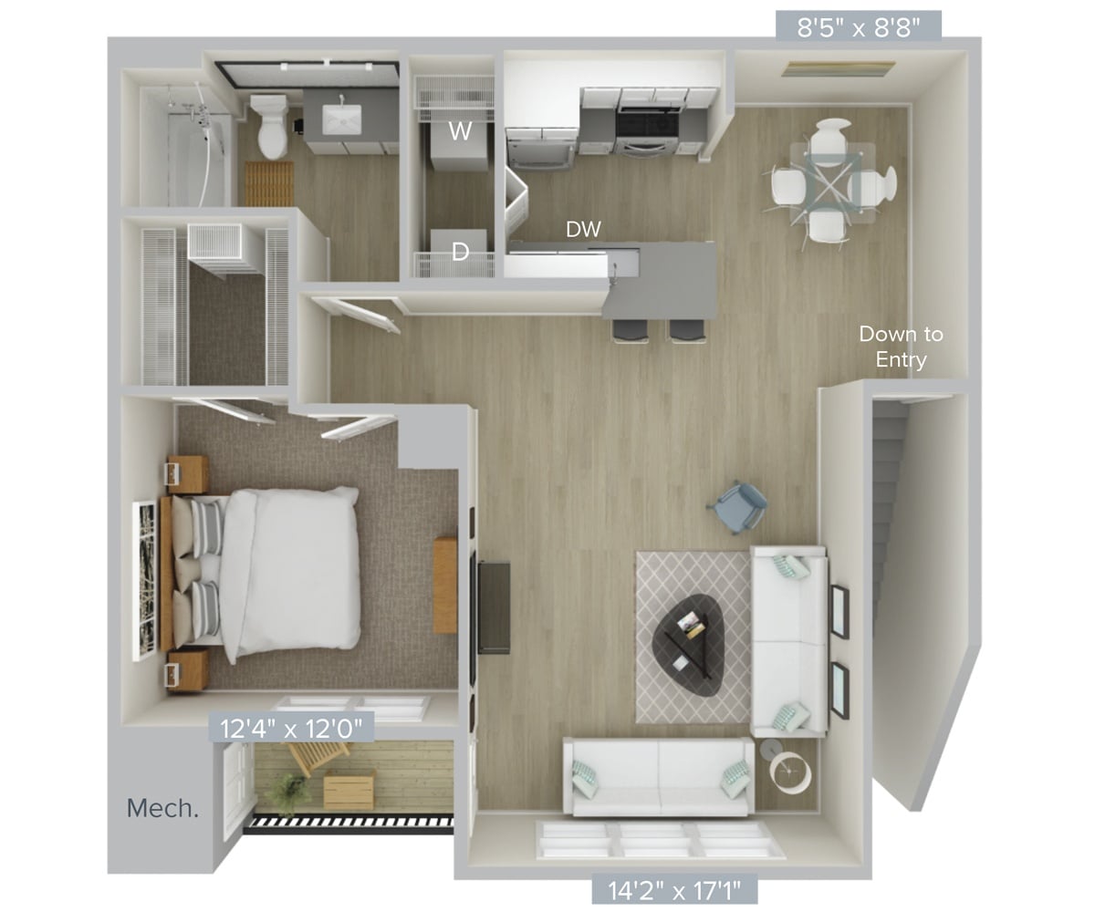 #003-3111 - 1 bedroom floorplan layout with 1 bathroom and 843 square feet