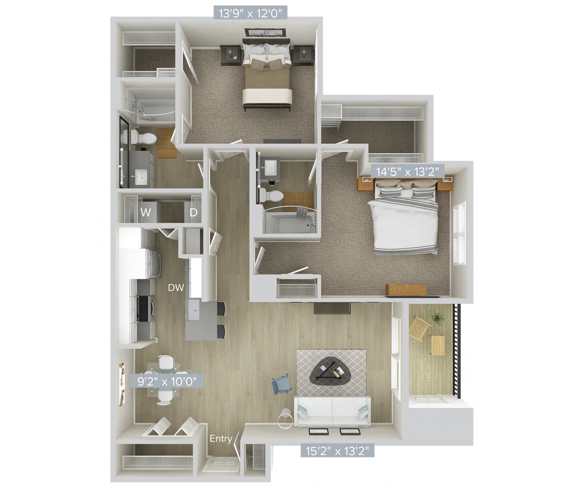 #004-4202 - 2 bedroom floorplan layout with 2 bathrooms and 1188 square feet