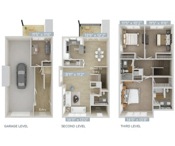 #008-8114 - 3 bedroom floorplan layout with 2.5 bathrooms and 1986 square feet