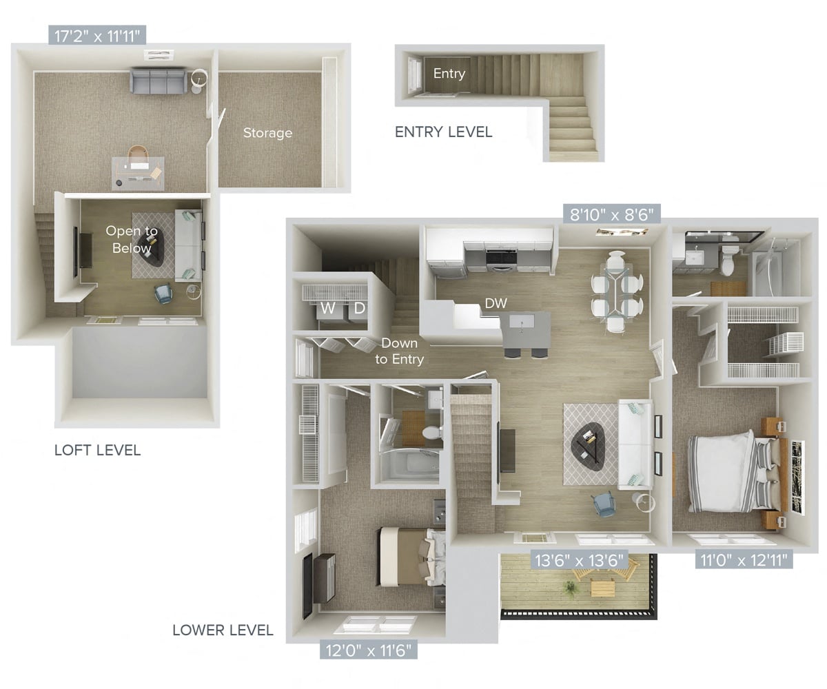 #001-1124 - 2 bedroom floorplan layout with 2 bathrooms and 1491 square feet