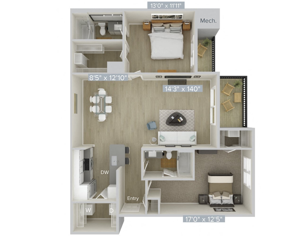 #004-4221 - 2 bedroom floorplan layout with 2 bathrooms and 1178 square feet