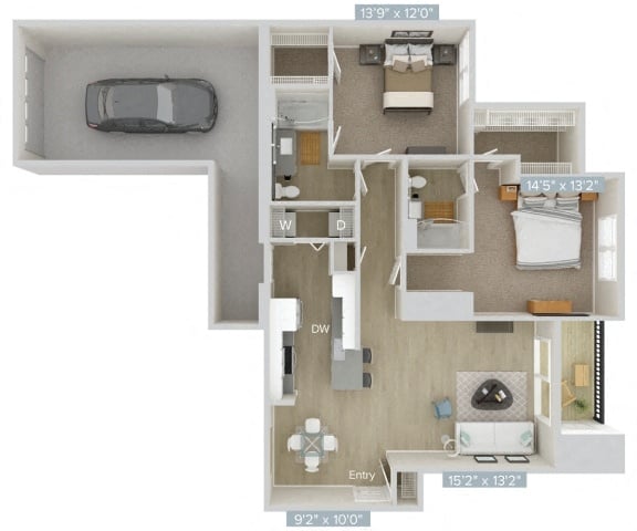 #004-4123 - 2 bedroom floorplan layout with 2 bathrooms and 1188 square feet