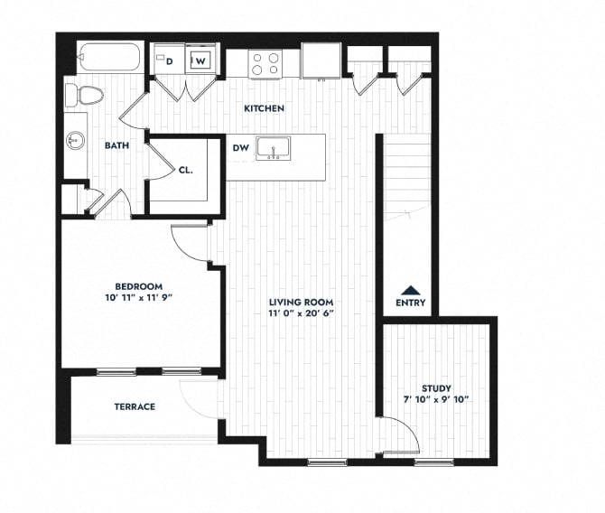 1BA floor plan