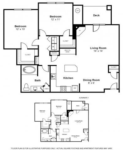 Rendering of the Sammamish floor plan with 2 bedroom[s] and 1 bathroom[s] at The Estates at Cougar Mountain