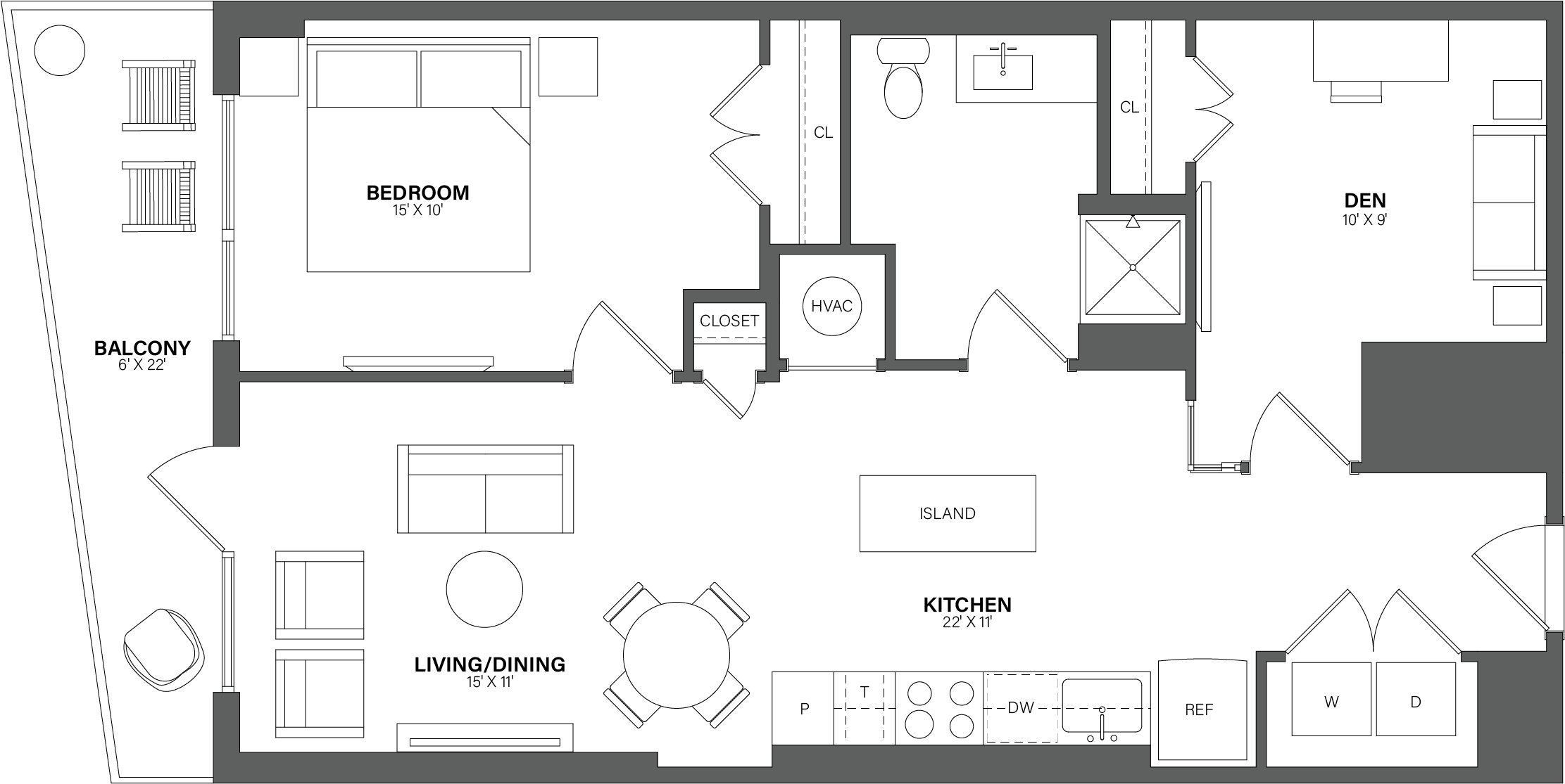 1 Bed/1 Bath Den-AD11 floor plan