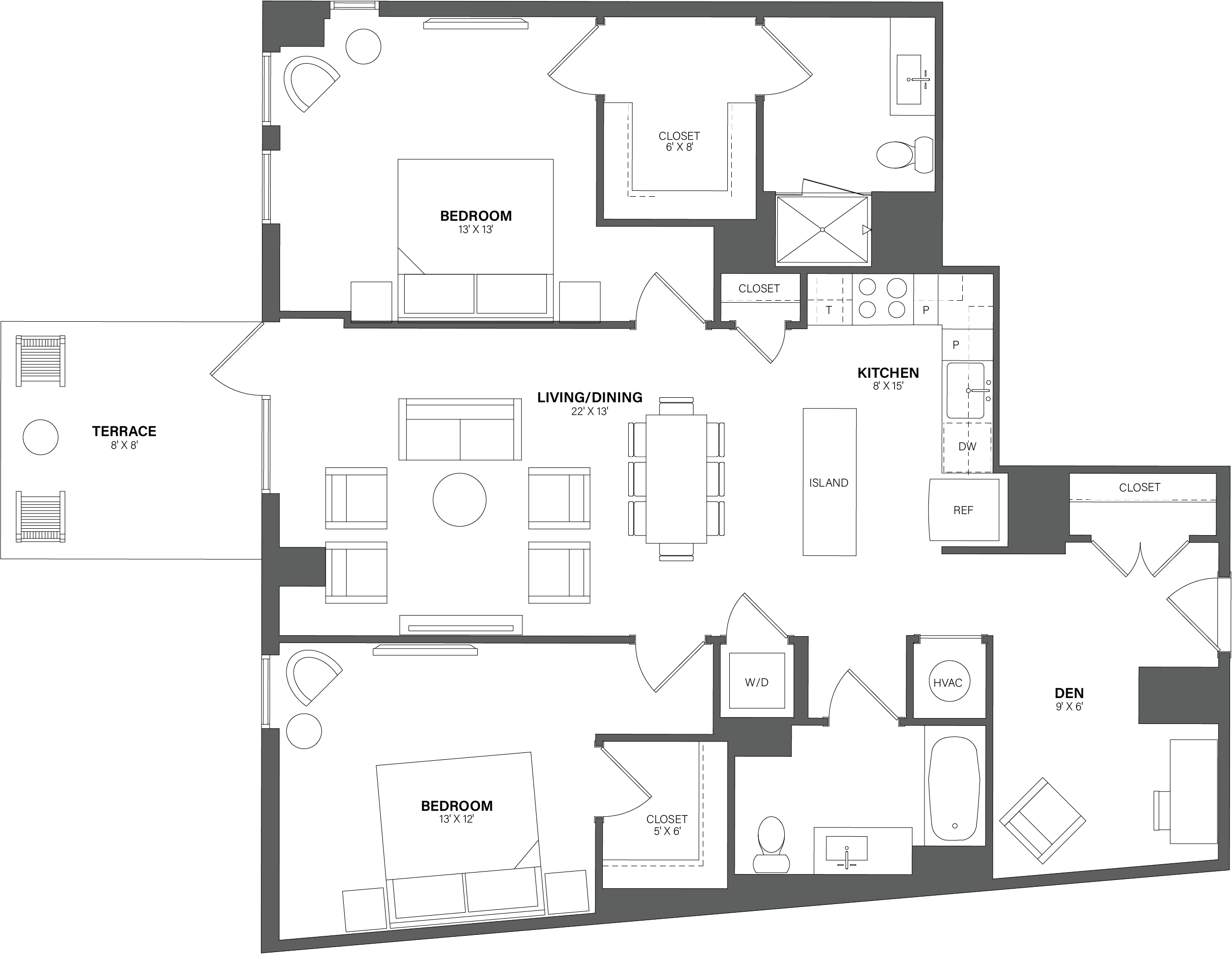 2 Bed/2 Bath Den-B26 floor plan