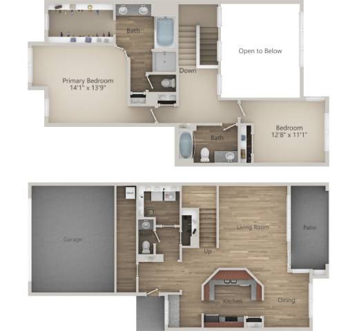 2 BR 2.5 Bath Townhouse floor plan