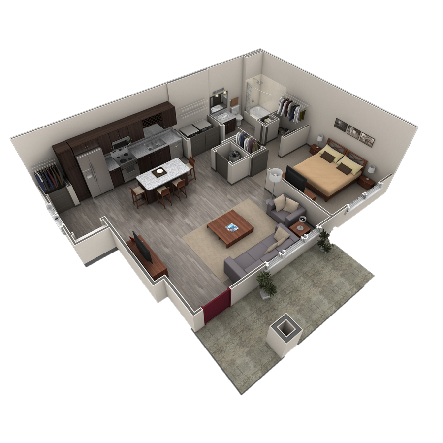 1 BR Grand Courtyard Garage floor plan
