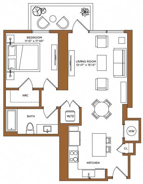 1 Bed/1 Bath-B floor plan