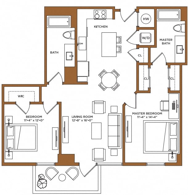 2 Bed/2 Bath-K floor plan