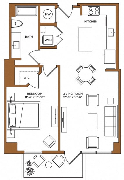 1 Bed/1 Bath-J floor plan