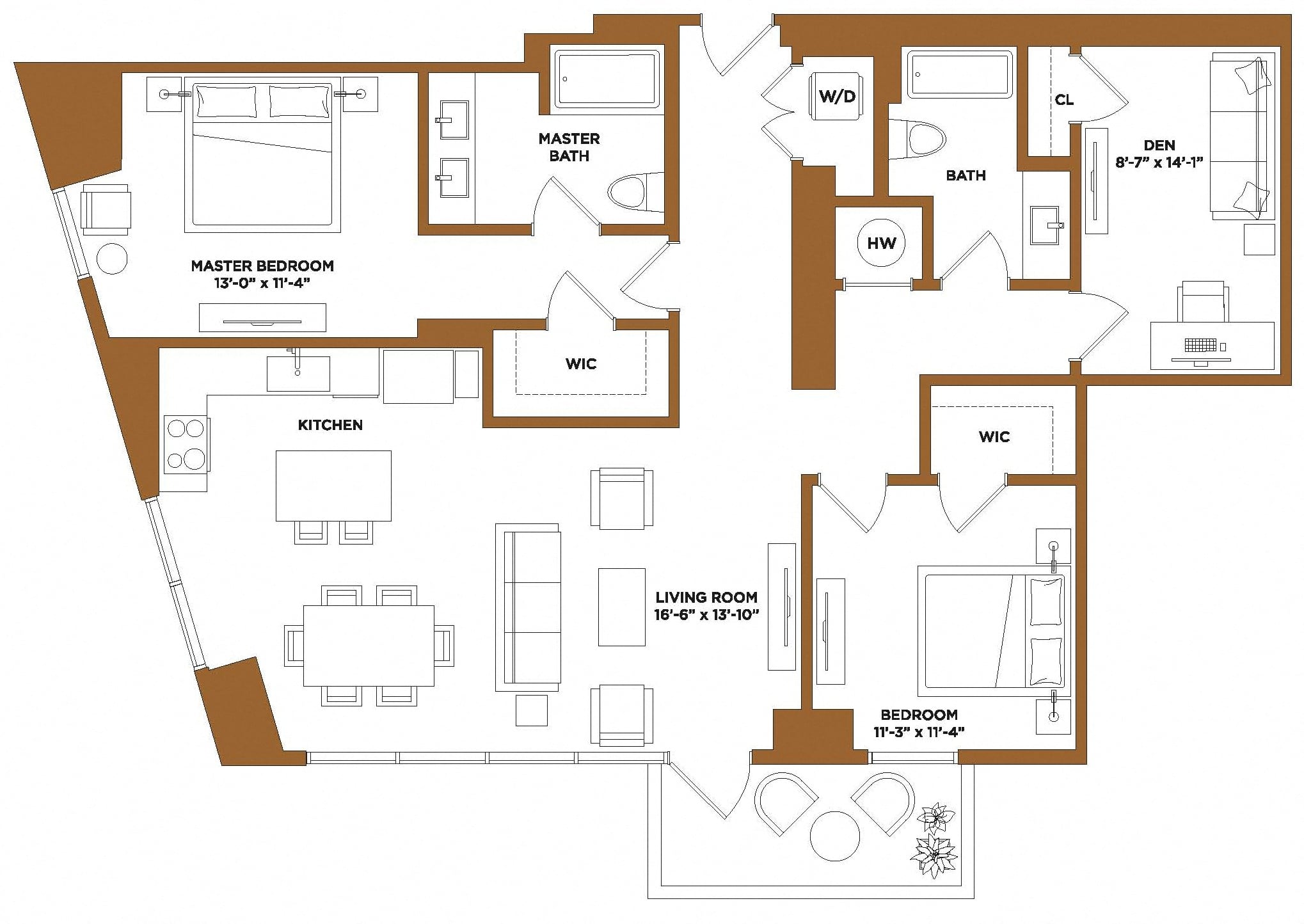 2 Bed/2 Bath-L floor plan