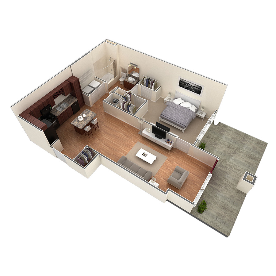 1 BR Designer Courtyard floor plan