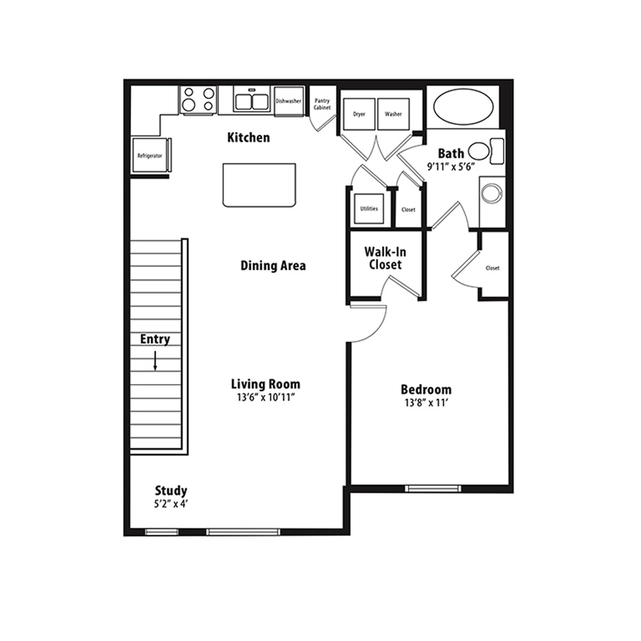 1 BR Designer Overlook floor plan
