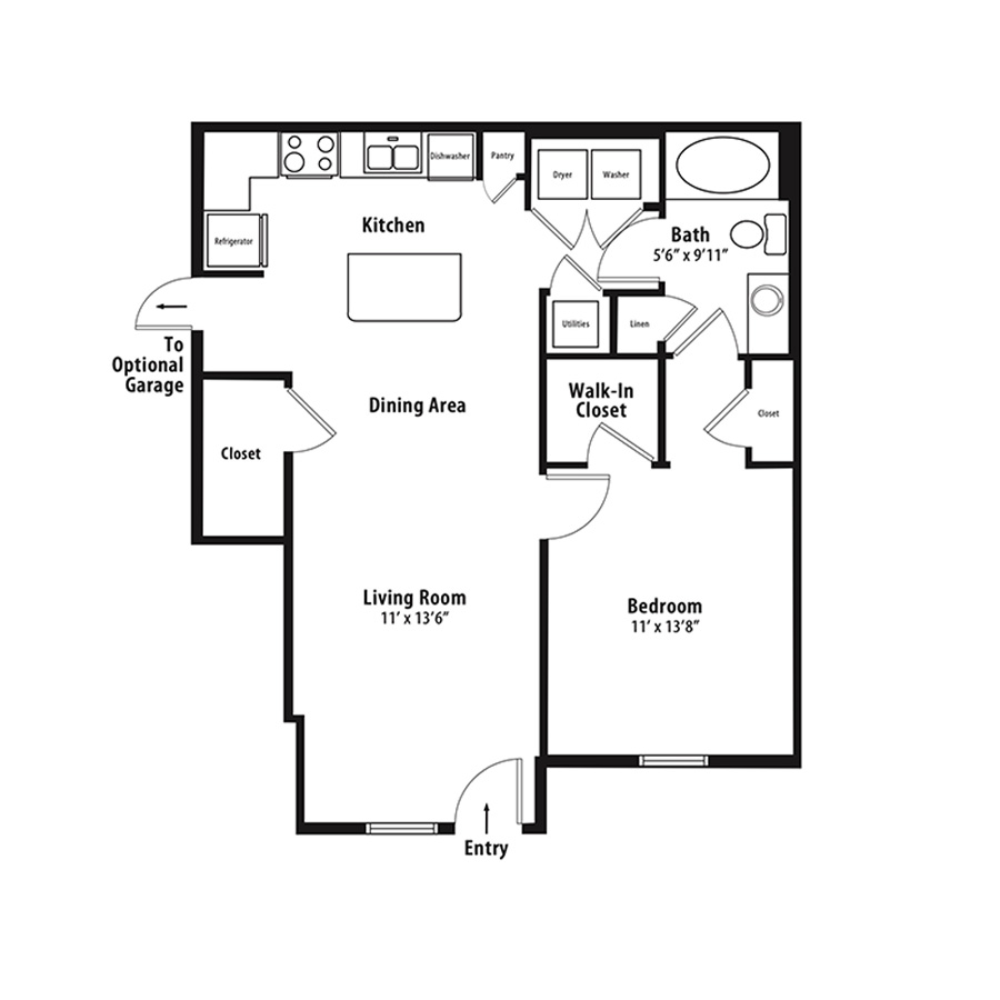 1 BR Designer Courtyard Garage floor plan