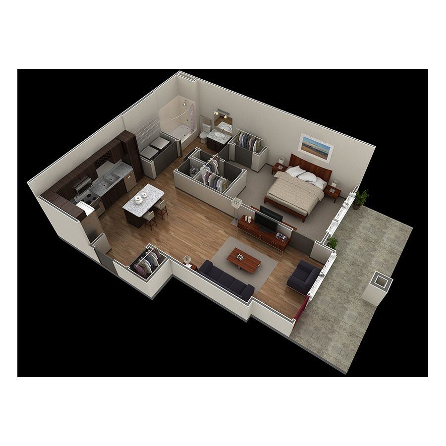 1 BR Designer Courtyard floor plan