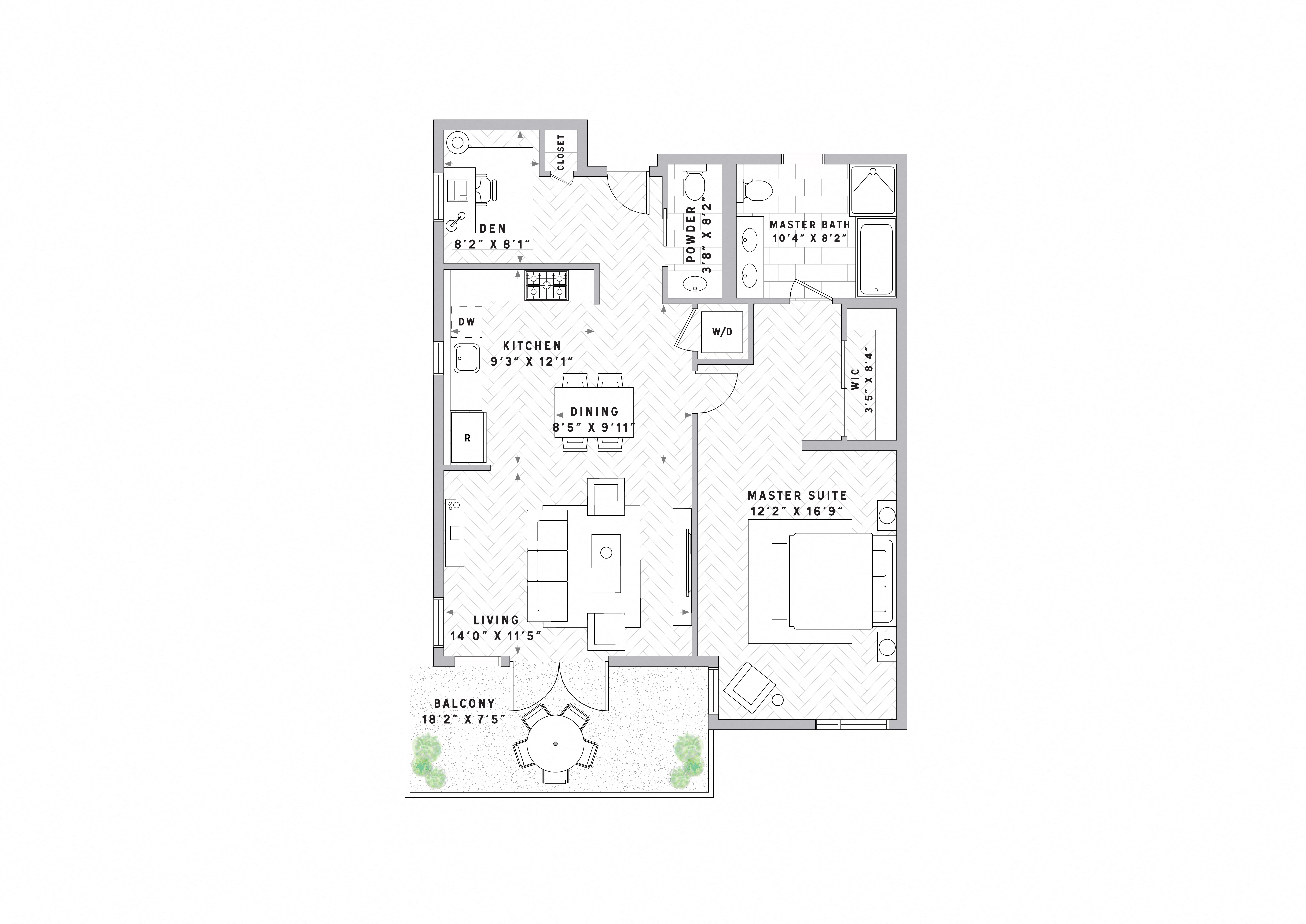 A5 1 Bed + Den floor plan