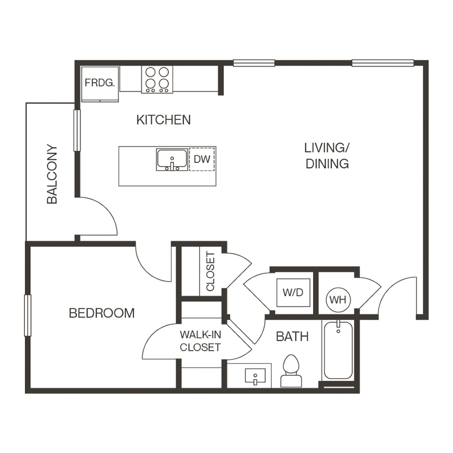 Rendering of the 1d floor plan with 1 bedroom[s] and 1 bathroom[s] at thePEARL