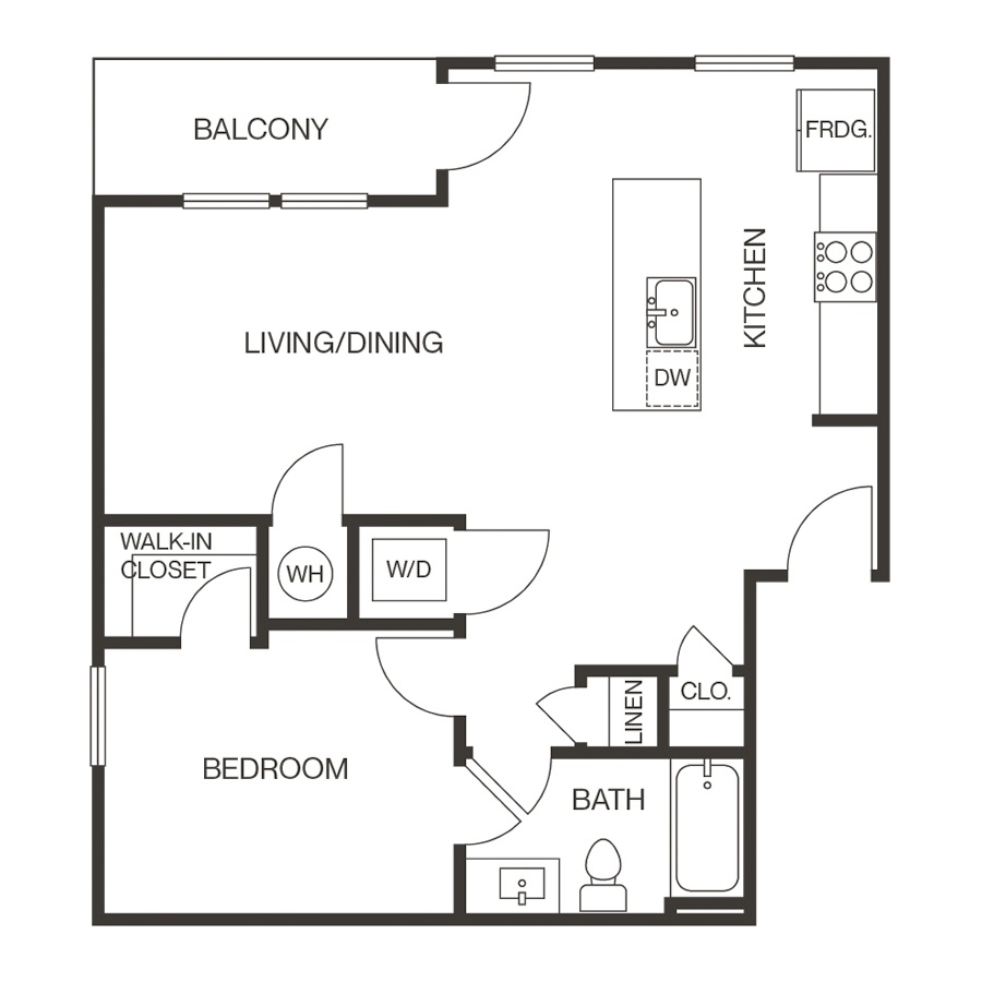Rendering of the 1c floor plan with 1 bedroom[s] and 1 bathroom[s] at thePEARL