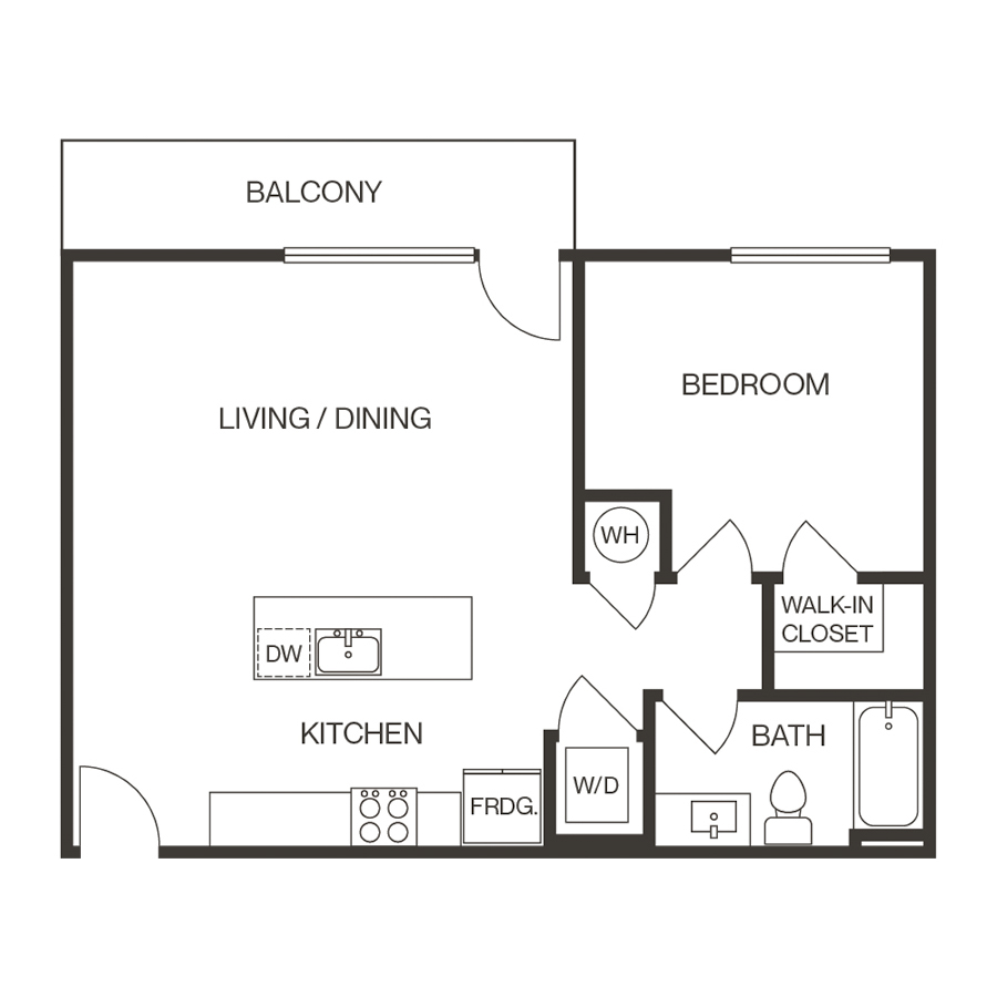 Rendering of the 1g floor plan with 1 bedroom[s] and 1 bathroom[s] at thePEARL