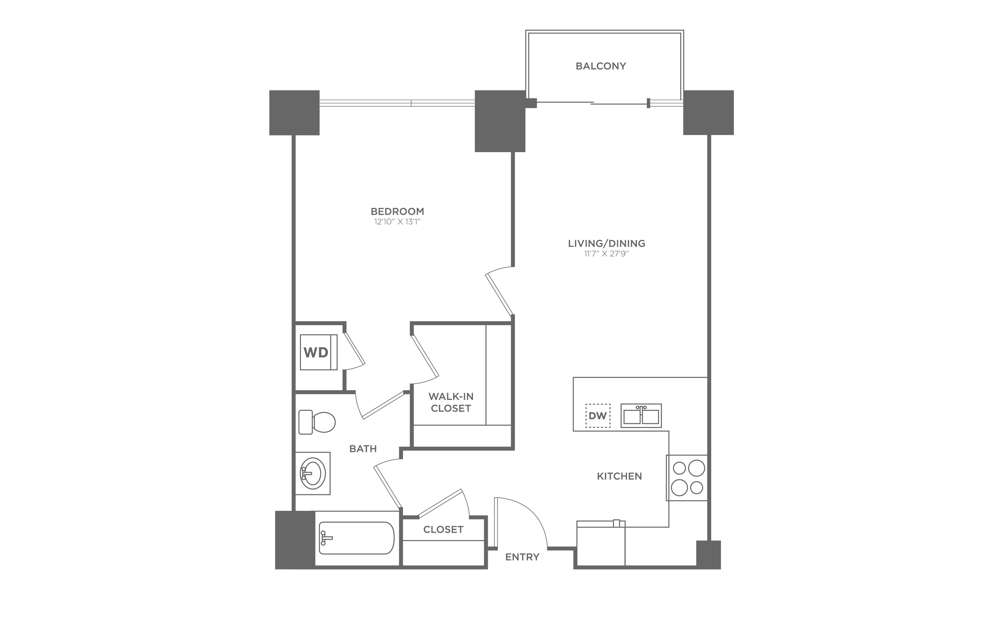 1 Bed/1 Bath-A6 floor plan