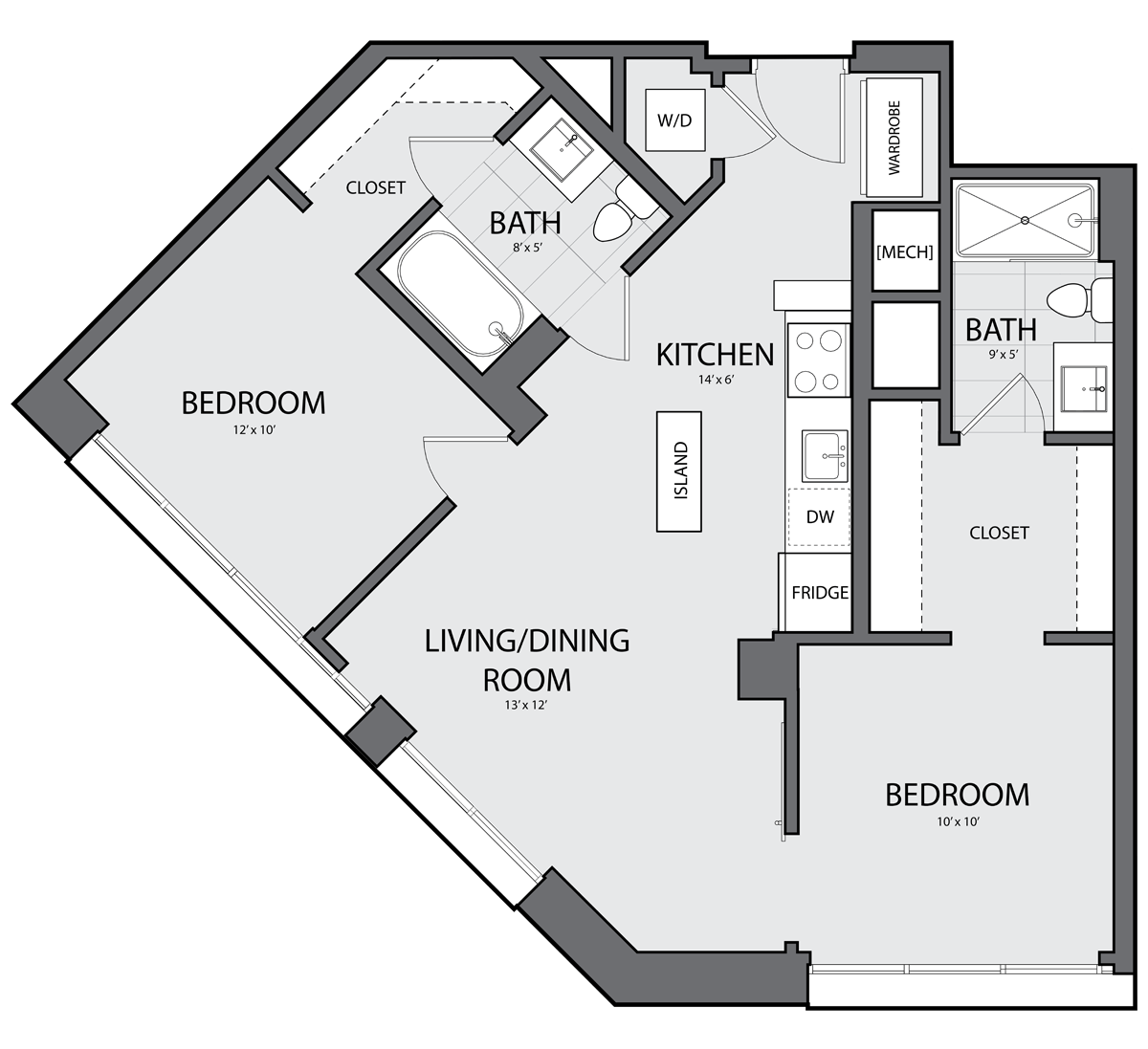 2 Bed/2 Bath-A-2F floor plan