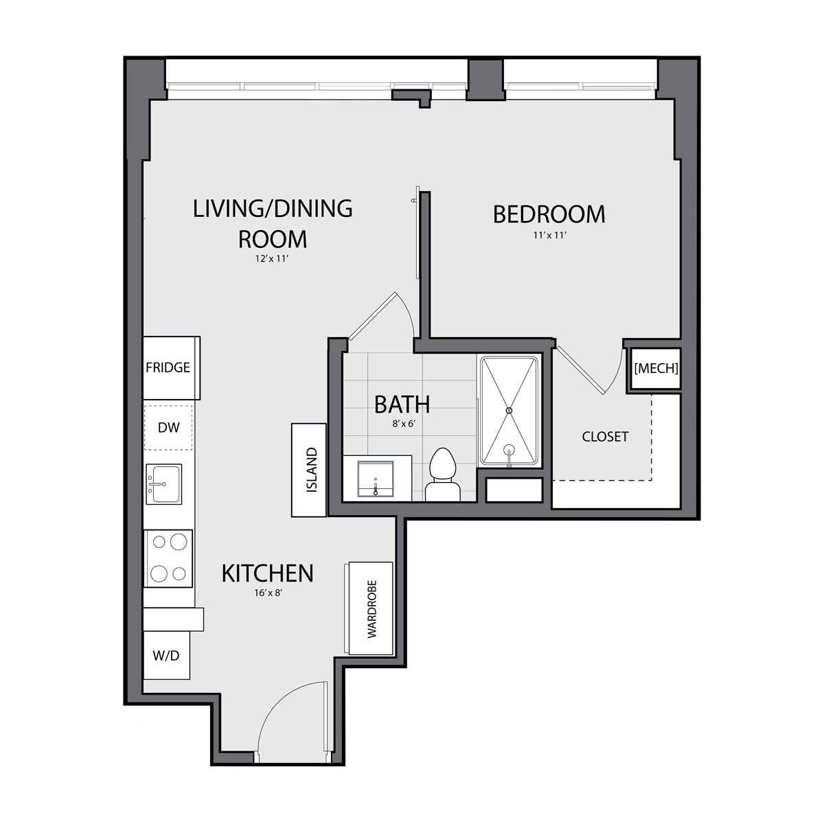 1 Bed/1 Bath-A-1A floor plan