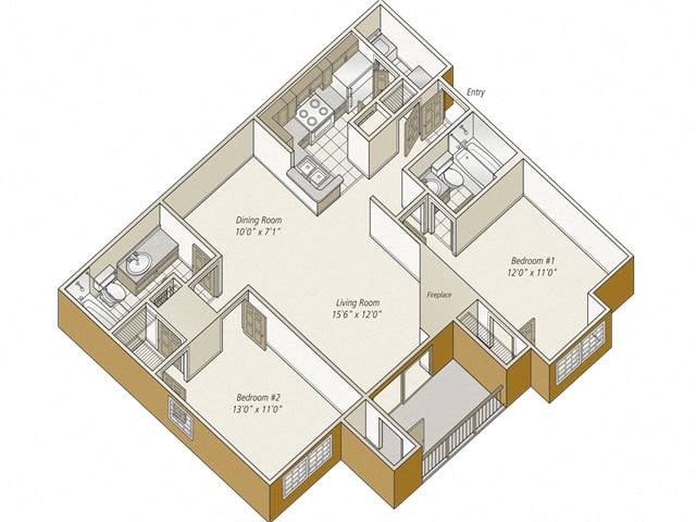 2 Bed/2 Bath-B2 floor plan