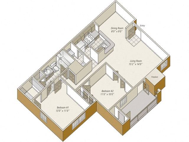 2 Bed/1 Bath-B1 floor plan