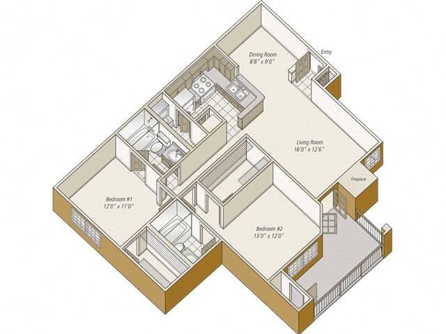 2 Bed/2 Bath-B3 floor plan