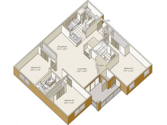 3 Bed/2 Bath-C1 floor plan