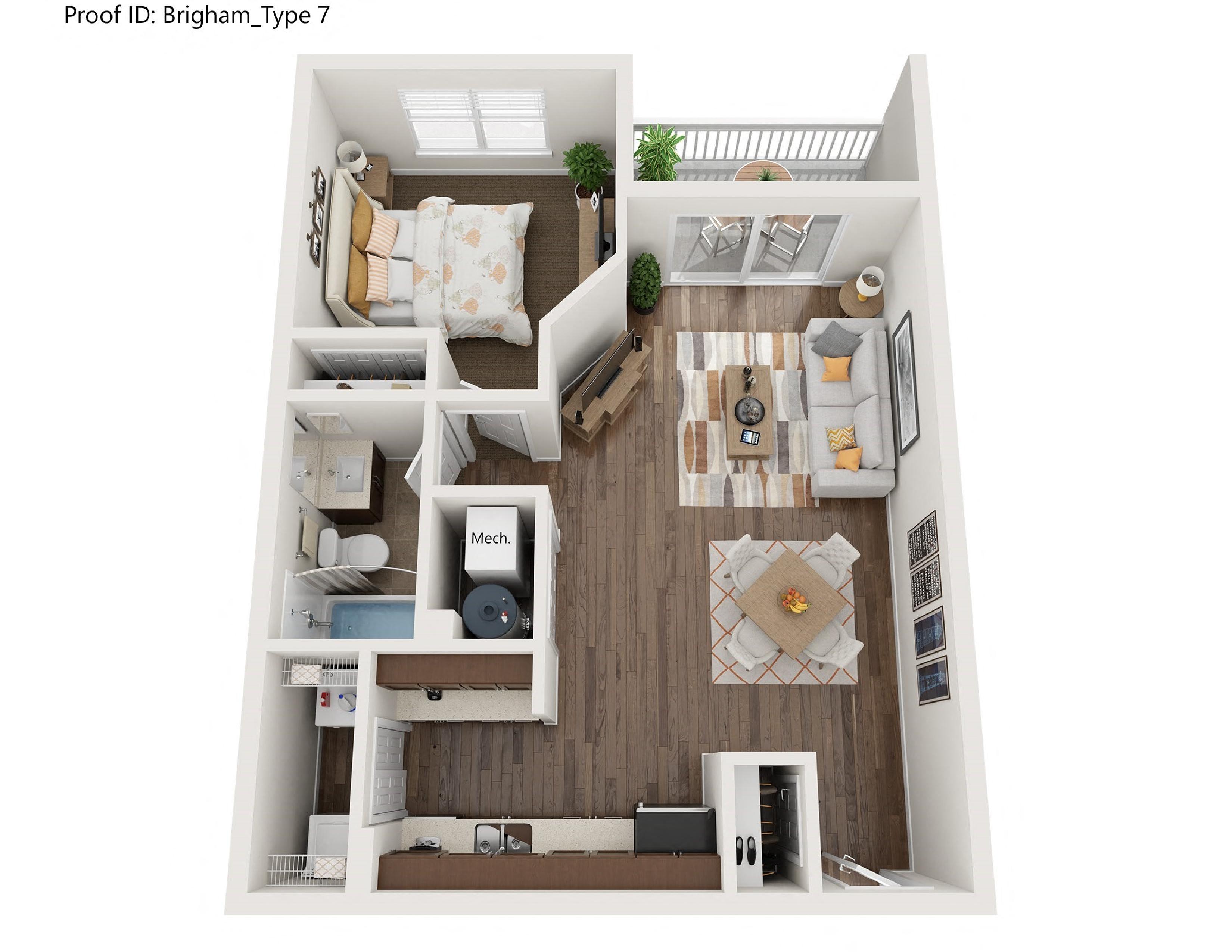 #F217 - 1 bedroom floorplan layout with 1 bathroom and 637 square feet