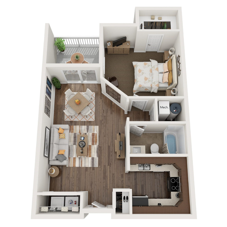 #604 - 1 bedroom floorplan layout with 1 bathroom and 862 square feet