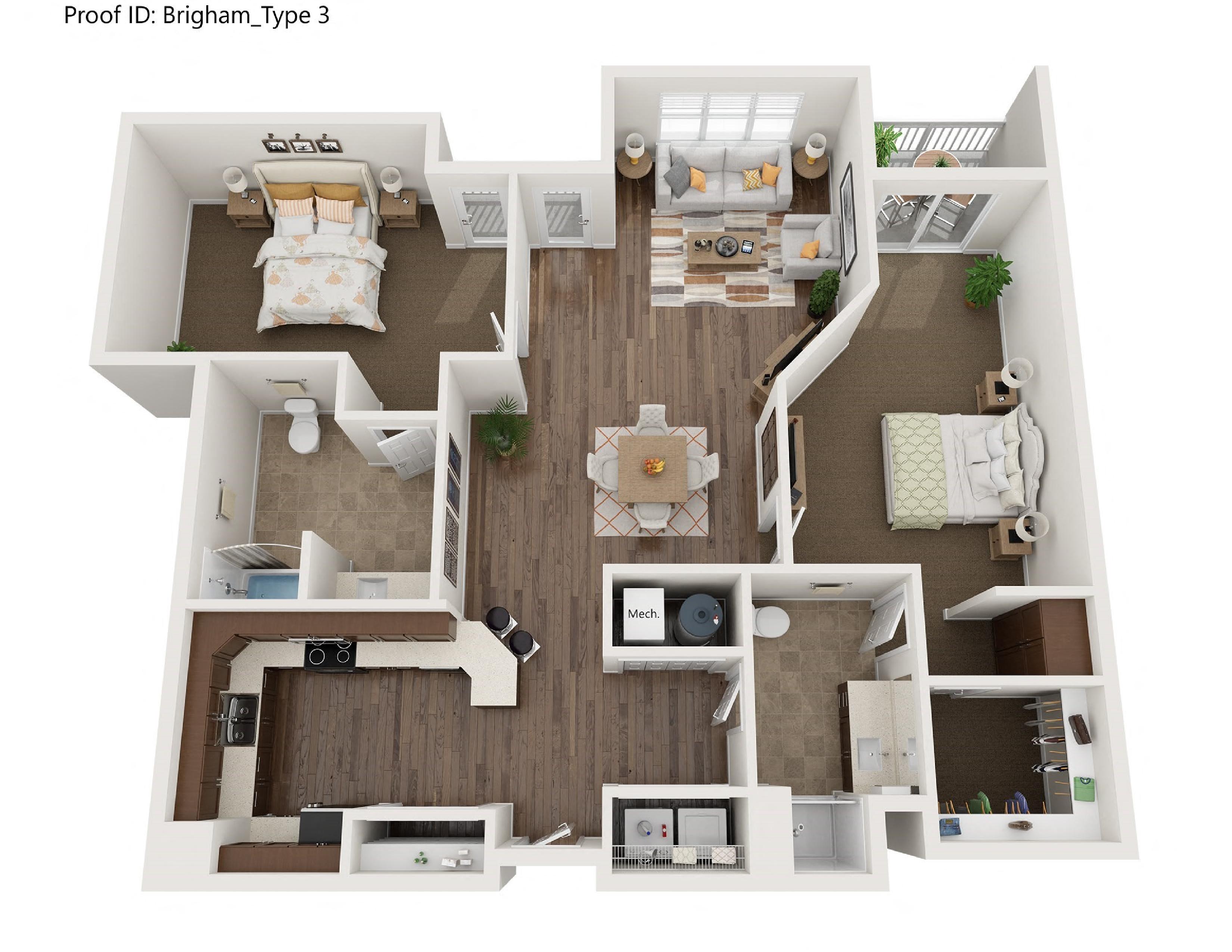 #827 - 2 bedroom floorplan layout with 2 bathrooms and 959 square feet