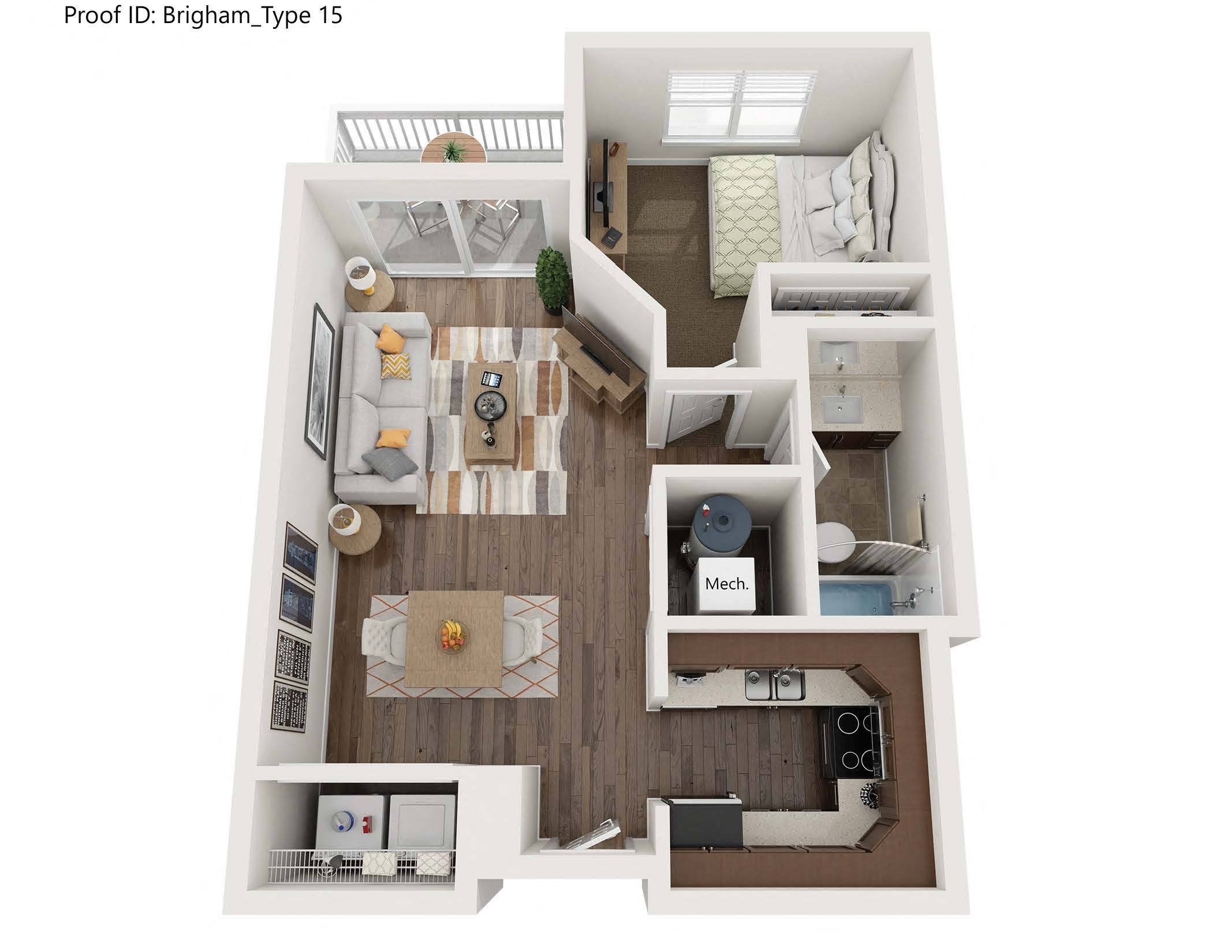 #F217 - 1 bedroom floorplan layout with 1 bathroom and 637 square feet