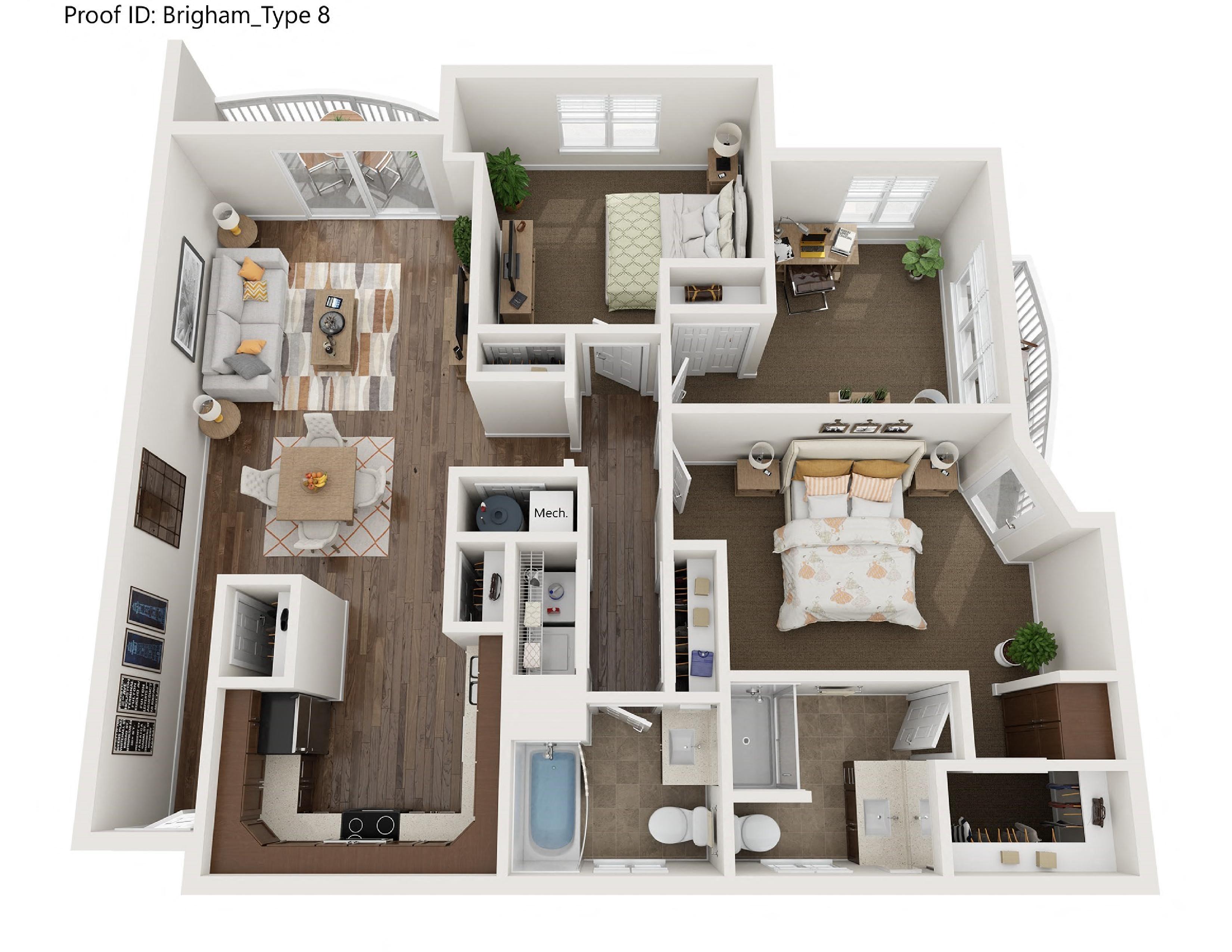 #530 - 3 bedroom floorplan layout with 2 bathrooms and 1289 square feet