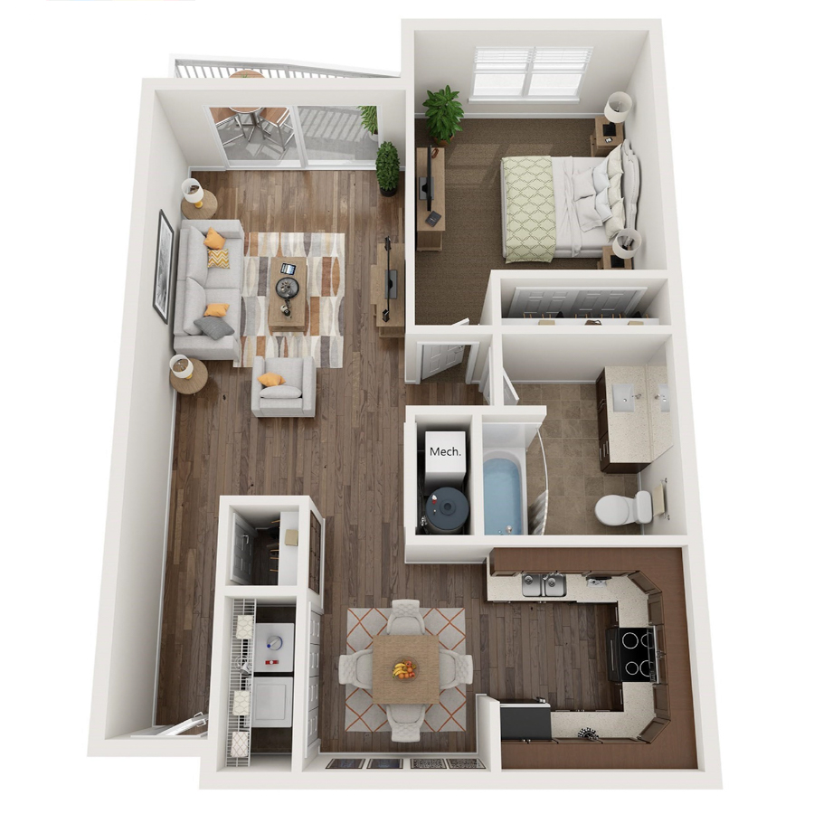 #627 - 1 bedroom floorplan layout with 1 bathroom and 738 square feet