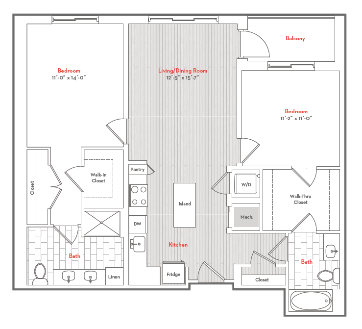 2 Bed 2 Bath-C floor plan