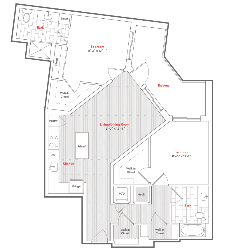 2 Bed  2 Bath-2-F floor plan